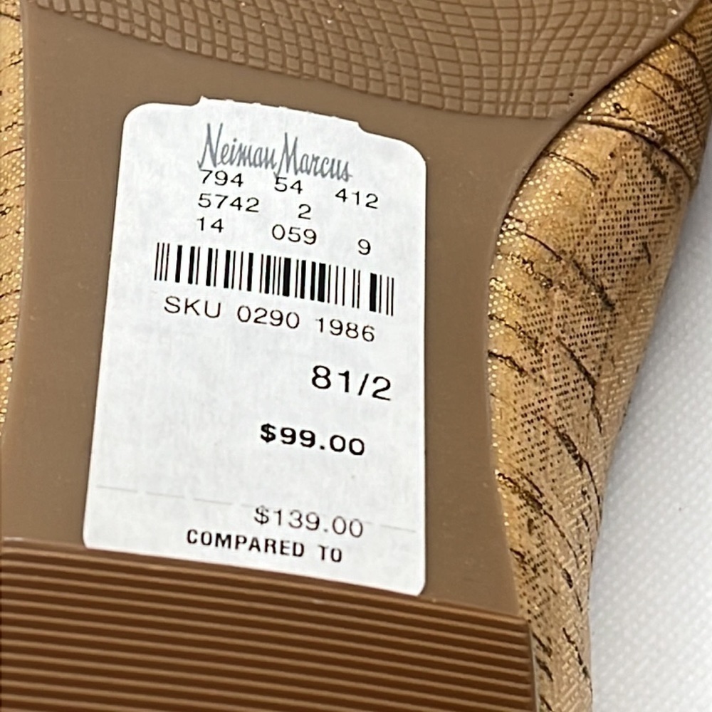 Neiman Marcus gold/copper metallic cork loafers women’s flats shoes Sz 8.5 - Picture 8 of 10